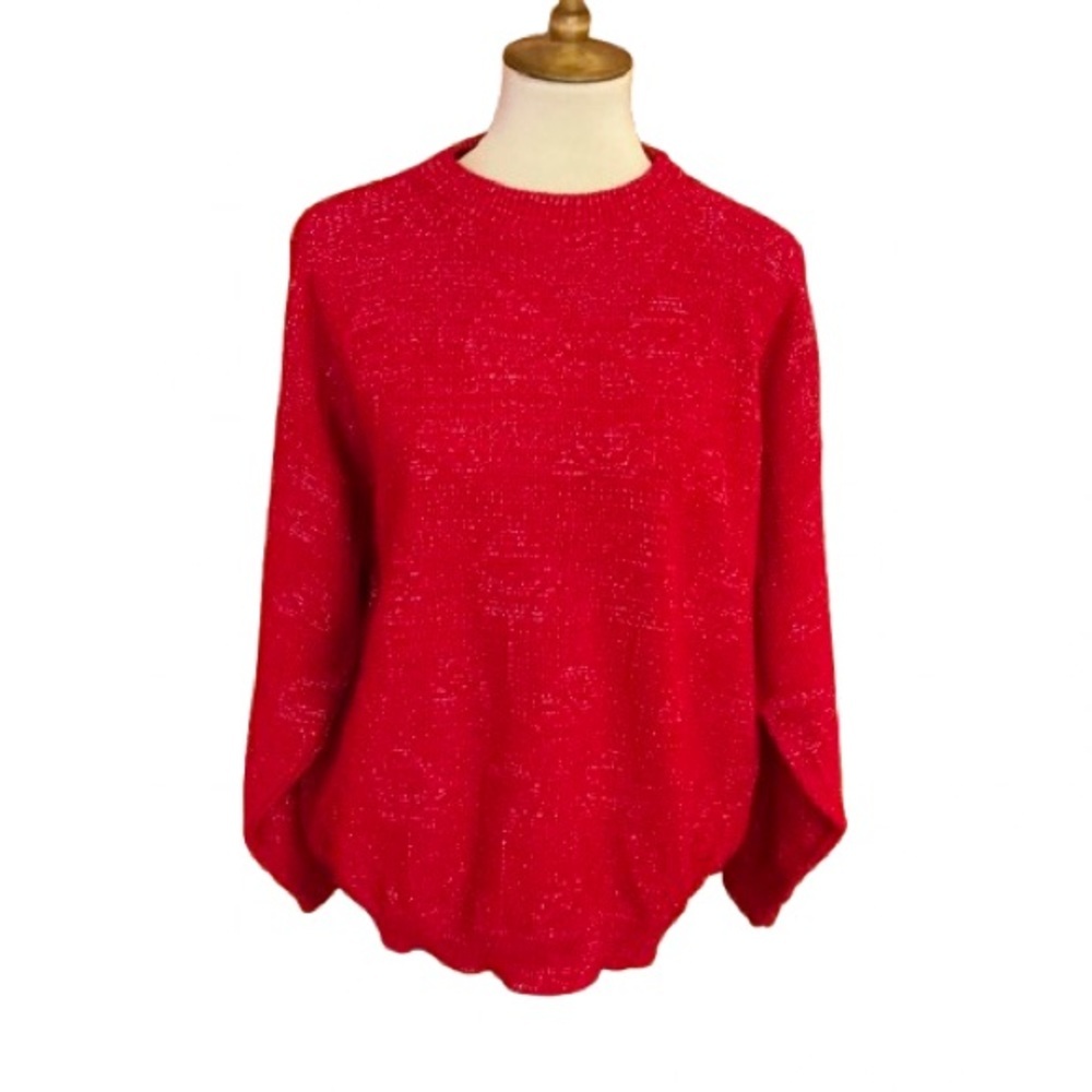 Vtg 80s oversized red sparkly sweater